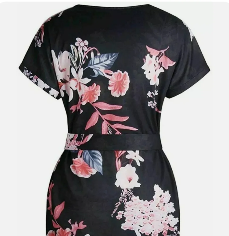 Black Floral Summer Dress with Belt - Picture 5 of 7